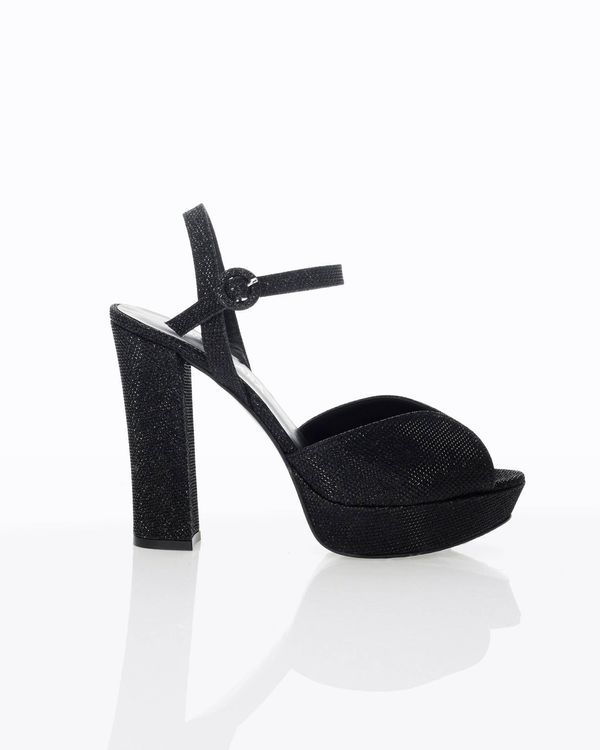 5TZ01ANTA0 - Woven fabric cocktail sandal. With platform, high heel and round covered clasp. 1