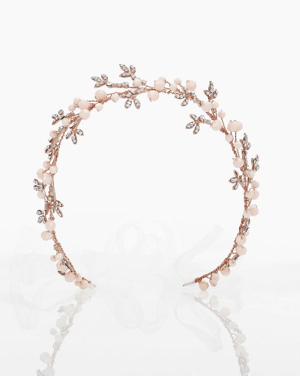 9LT27DIAD0P - Modern bridal headband. Crafted in beadwork with a flower.MB Accessories outfit. 1